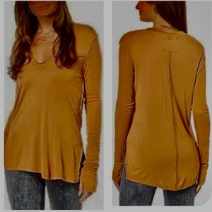FREE PEOPLE Fresh & Clean Long Sleeve V-Neck Golden Nugget S